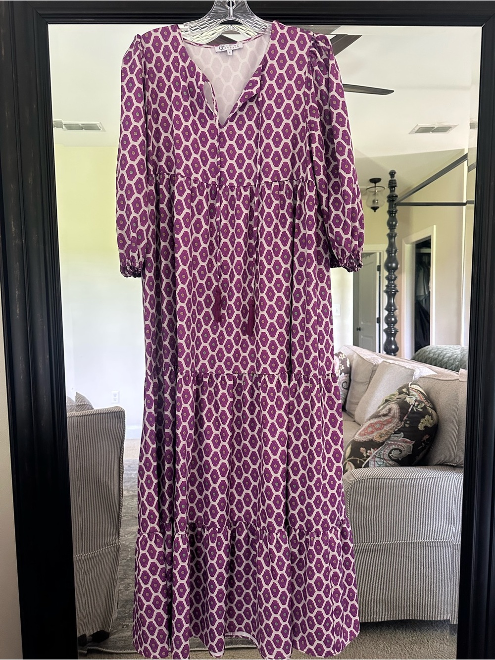 Boho Tiered Maxi Dress - Purple Geo Print
